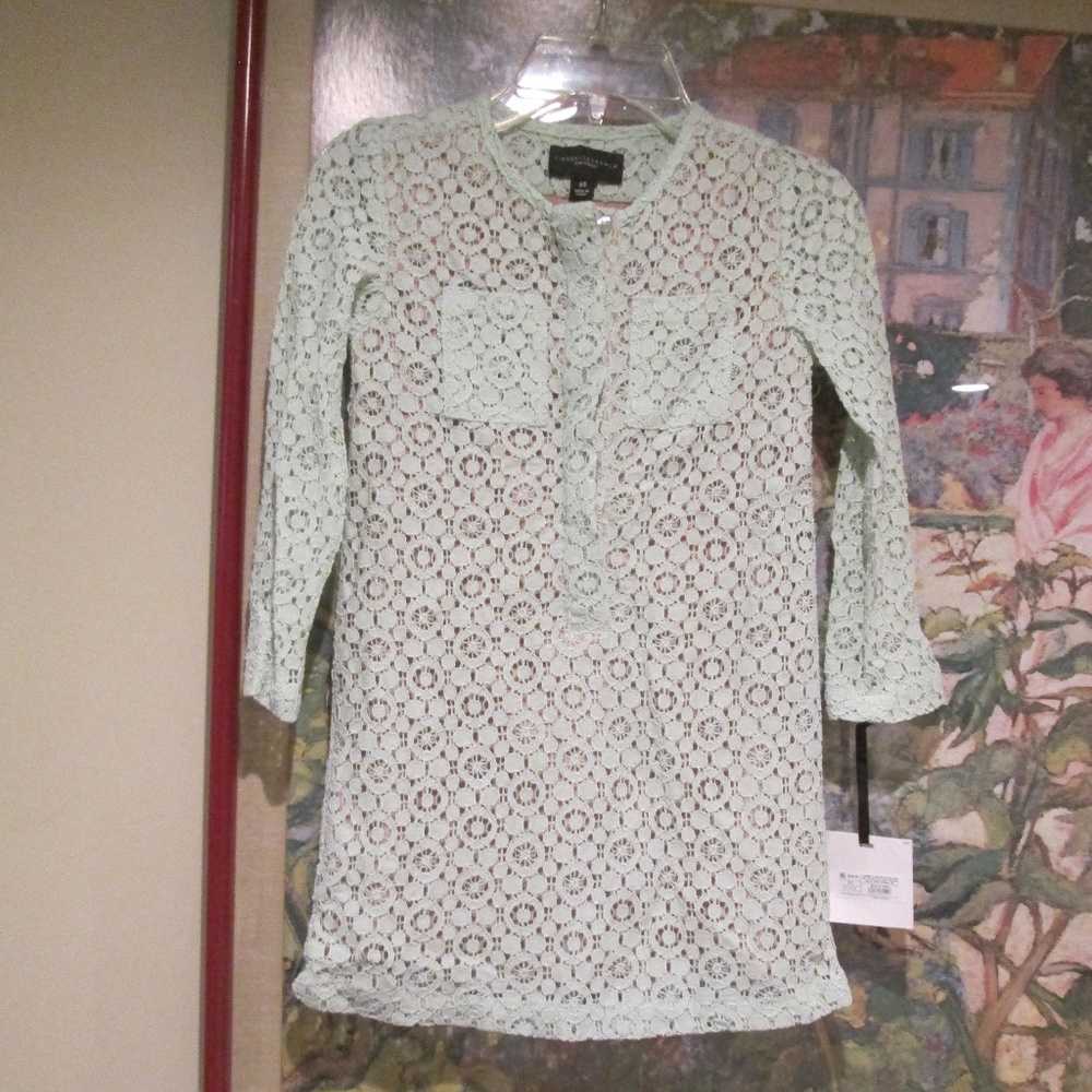 NWT Victoria Beckham mint green lace tunic dress